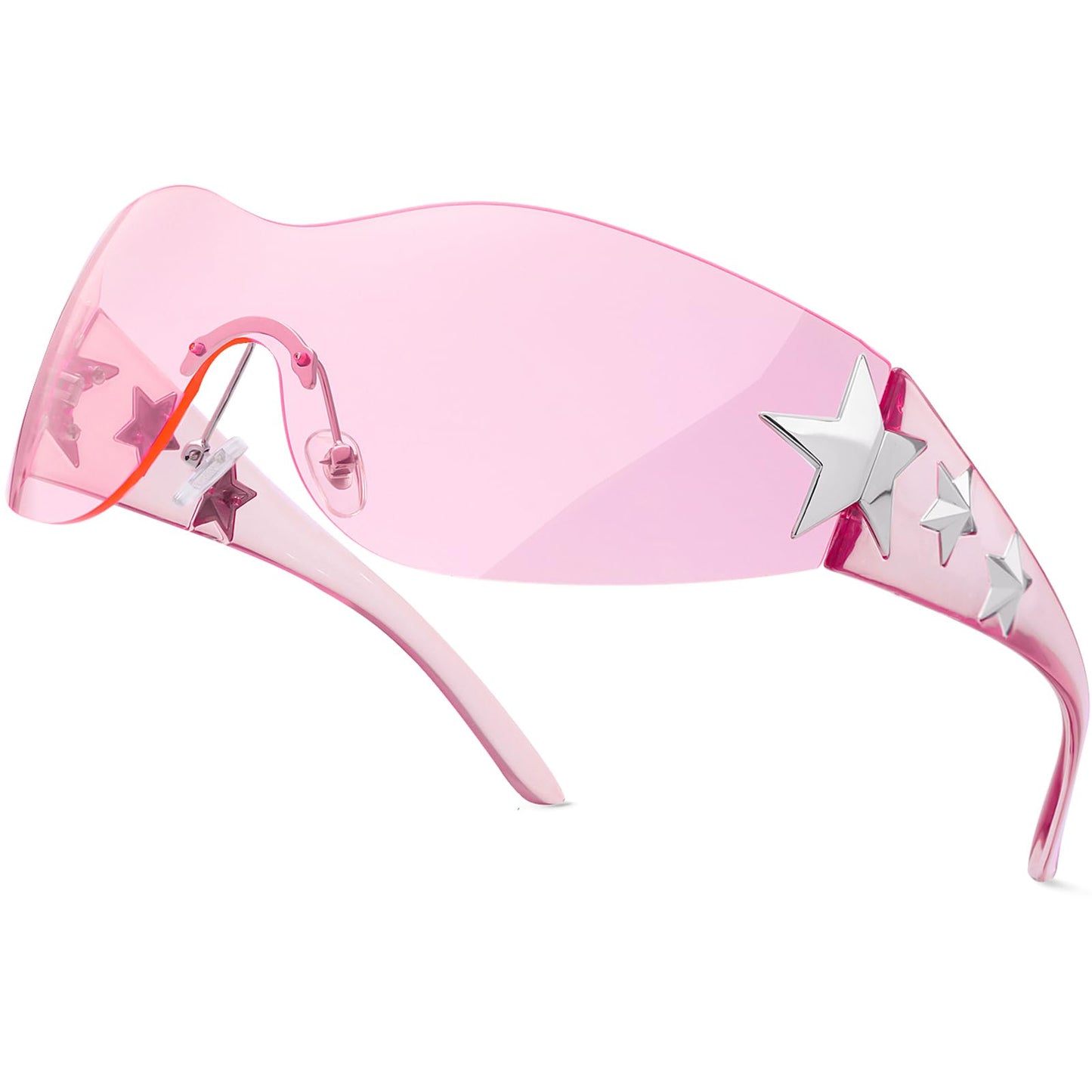 Rimless Y2K Sunglasses Star Wrap Around Glasses 2000S Accessories for Women Men Trendy Fashion Cool Shield Shades