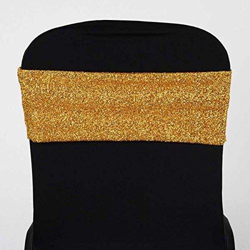 Efavormart 5 Pack | Gold Metallic Shimmer Tinsel Spandex Chair Sashes Covers