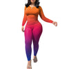 Nimsruc Two Piece Outfits For Women Casual Jogging Suits Long Sleeve Tracksuits Bodycon Crew Neck Sweatsuits Pants Sets Matching Orange Pink Purple Gradient S