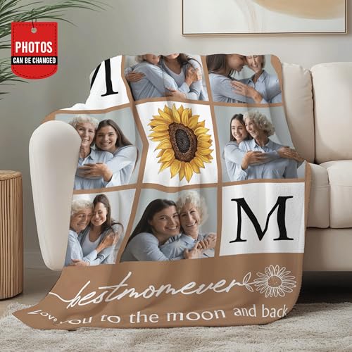 Hyturtle Personalized Best Mom Gifts for Women from Daughter Son, Fleece Blanket Gifts for Her Woman, Mothers Day Birthday Gift Idea for Mom Unique Custom Photo Throw Blanket Home Decoration Keepsake