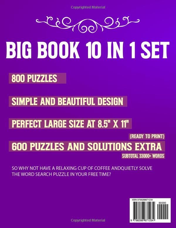 New Version - 10 in 1 Set Word Search Puzzle Book For Adults: 30000+ Words & 800 Puzzles