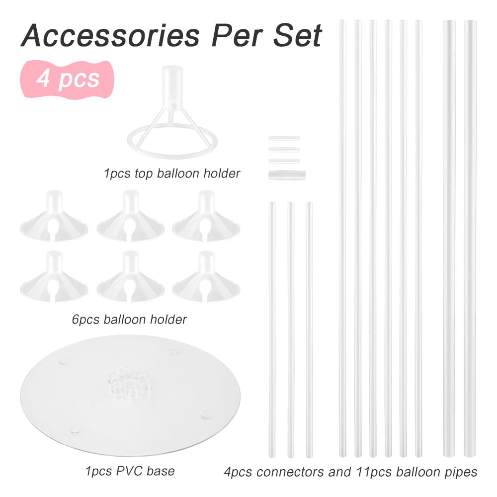 Balloon Stand Kit - 4 Sets with Balloon Sticks, Stands for Table & Floor, Archer with Base for Parties & Decorations