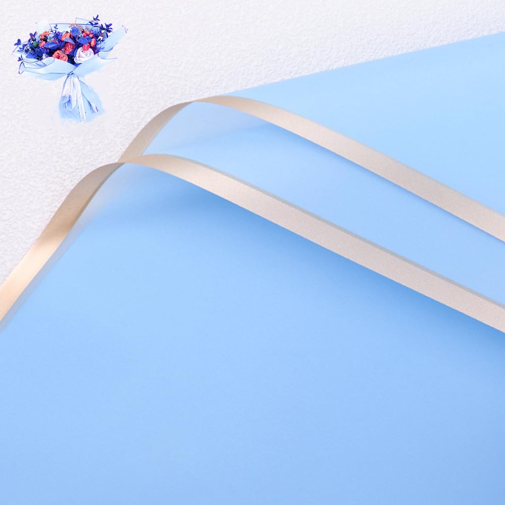XIYUAN 20 Counts Gold Edge Fresh Flowers Wrapping Paper,DIY Crafts,Gift Packaging or Gift Box Packaging,Waterproof Flower Wrapping paper 22.8X22.8 inches Florist Bouquet Supplies, (Pin Blue)