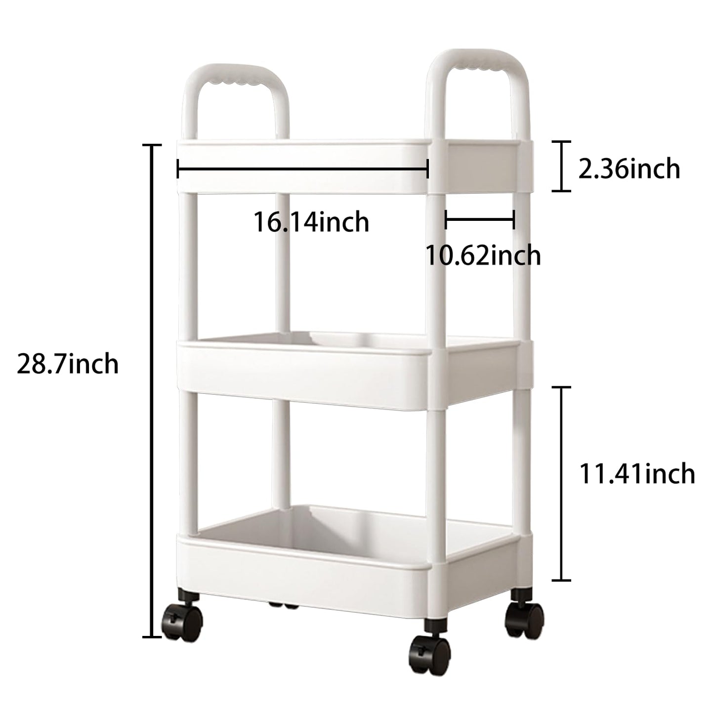 Baby Diaper Caddy, Plastic Movable Diaper Cart with Wheels Newborn Nursery Essentials Baby Diapers Organizer for Changing Table & Crib, Easy to Assemble, White