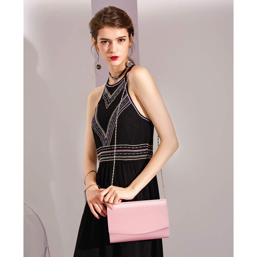 WALLYN'S Women Patent Leather Wallets Fashion Clutch Purses, Evening Bag Handbag Solid Color (Pink)