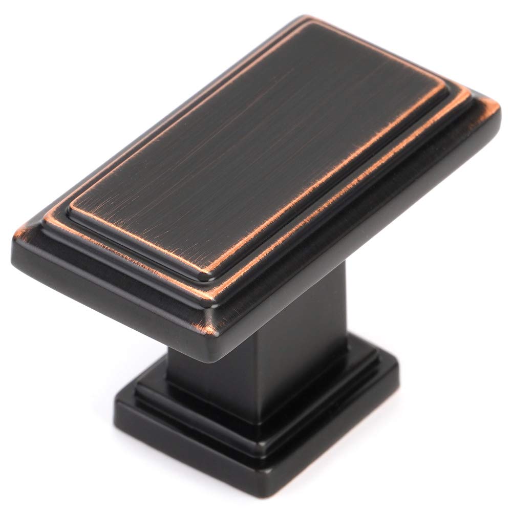 KOOFIZO Rectangular Stepped Cabinet Knob - Oil Rubbed Bronze Pull Handle (Length 40mm / 1.6 Inch), 10-Pack for Kitchen Cupboard Door, Bedroom Dresser Drawer, Bathroom Wardrobe Hardware