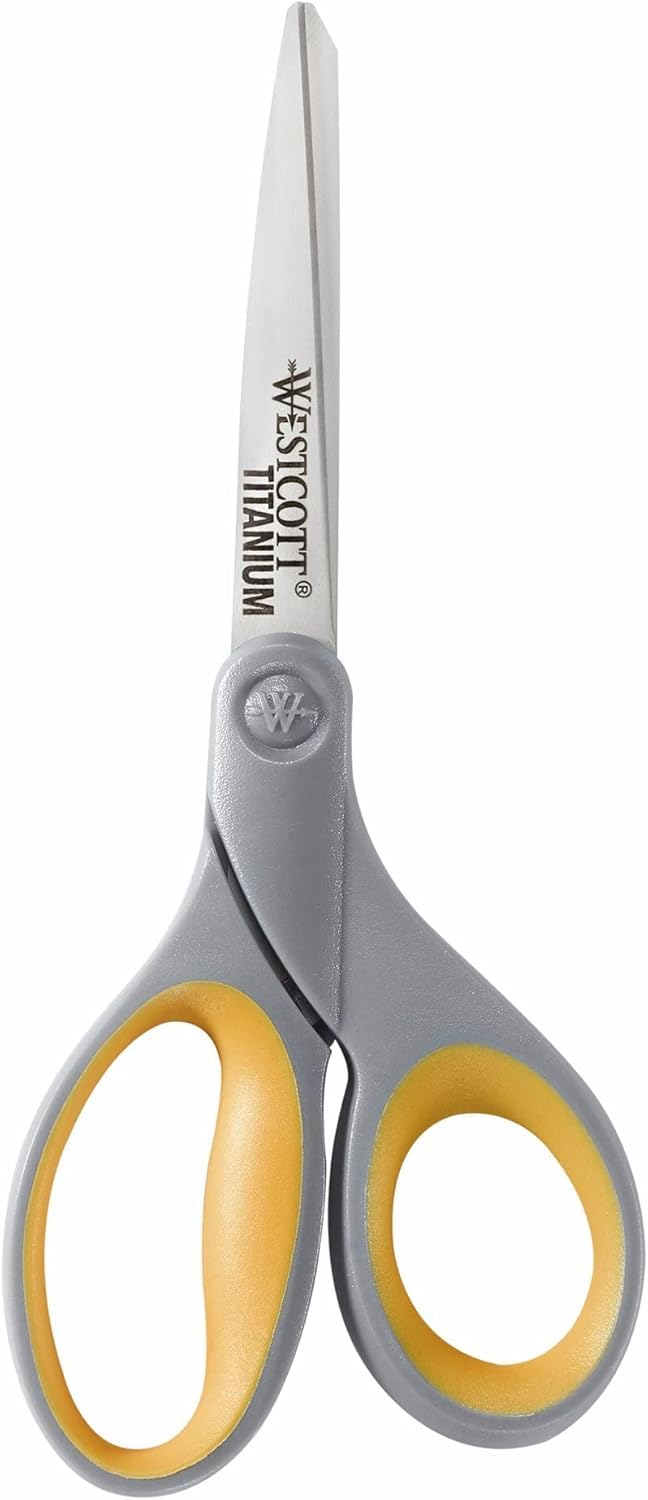 Westcott 8-Inch Titanium-Bonded Scissors with Adjustable Glide Feature for Office and Home - Gray/Yellow, 2-Pack