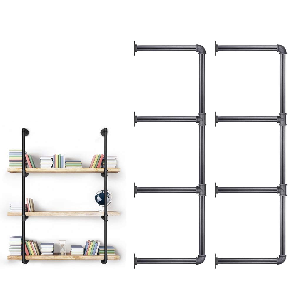 Niubid 3/4 Inches Malleable Cast Iron Pipe 2 PCS 4 Tier. Vintage Industrial Wall Mount Bookshelf Shelving Unit, DIY Open Bookshelf, Shelf Shelves, Home Improvement Kitchen Shelves.