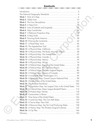 Evan-Moor Daily Geography Practice, Grade 4, Homeschooling and Classroom Resource Workbook, Reproducible Worksheets, Teaching Edition, Downloadable Maps, USA, World, Continents, Oceans, Countries