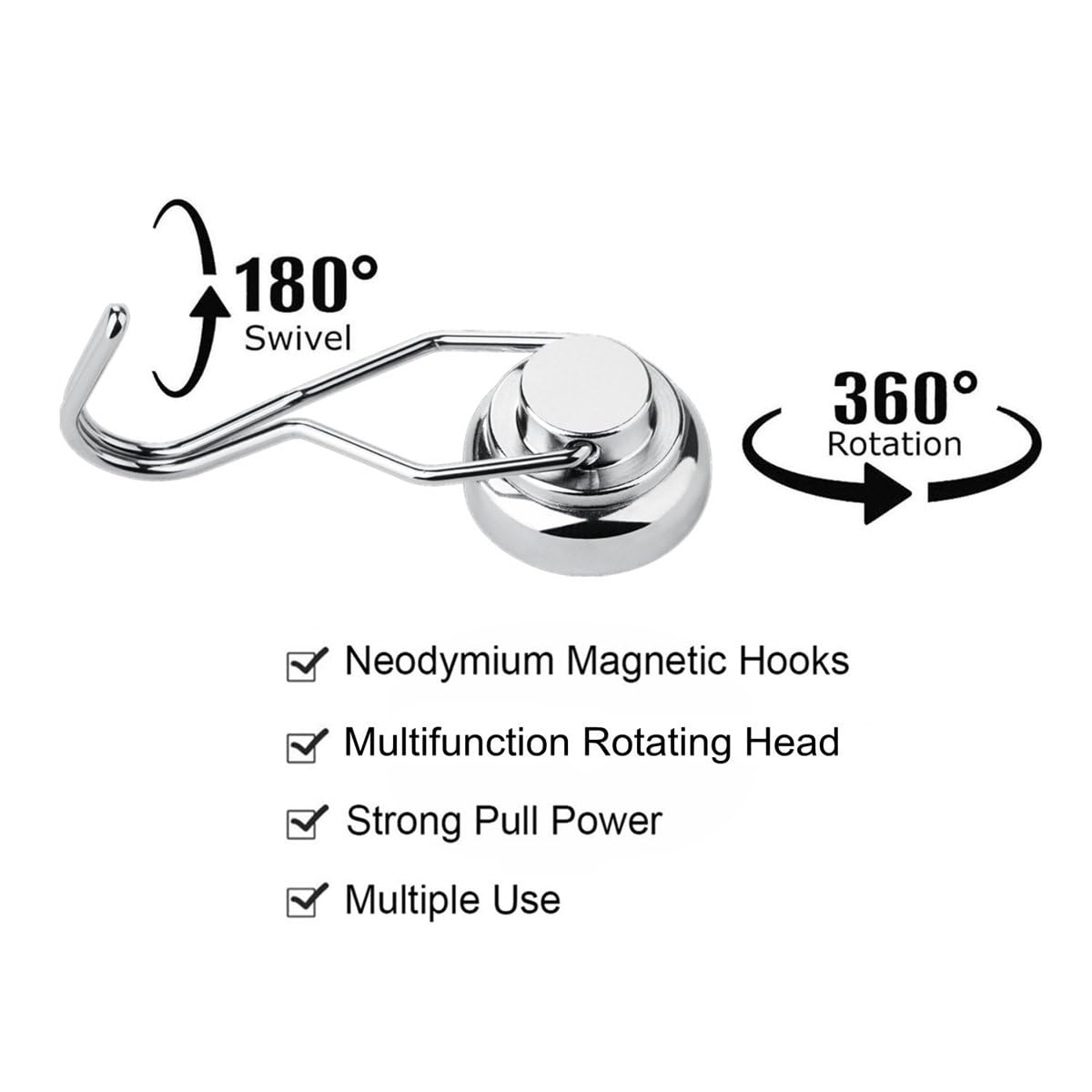 6 Pack Magnetic Swivel Swing Hooks, 60lb Strong Heavy Duty Neodymium Magnet Hooks - Use for Cruise Motor Home Kitchen Office Garage Hanging