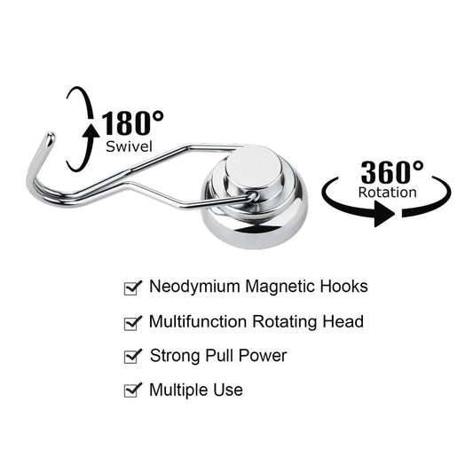 6 Pack Magnetic Swivel Swing Hooks, 60lb Strong Heavy Duty Neodymium Magnet Hooks - Use for Cruise Motor Home Kitchen Office Garage Hanging