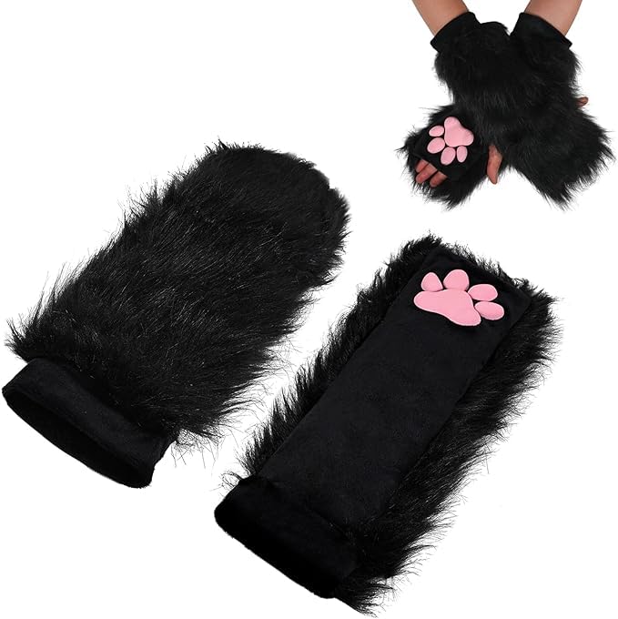 Cute Cat Paw Mittens Gloves, Kawaii Cat Cosplay Kawaii Soft 3D Toes Beans Fingerless Cat Claw Paws Pad Sleeve