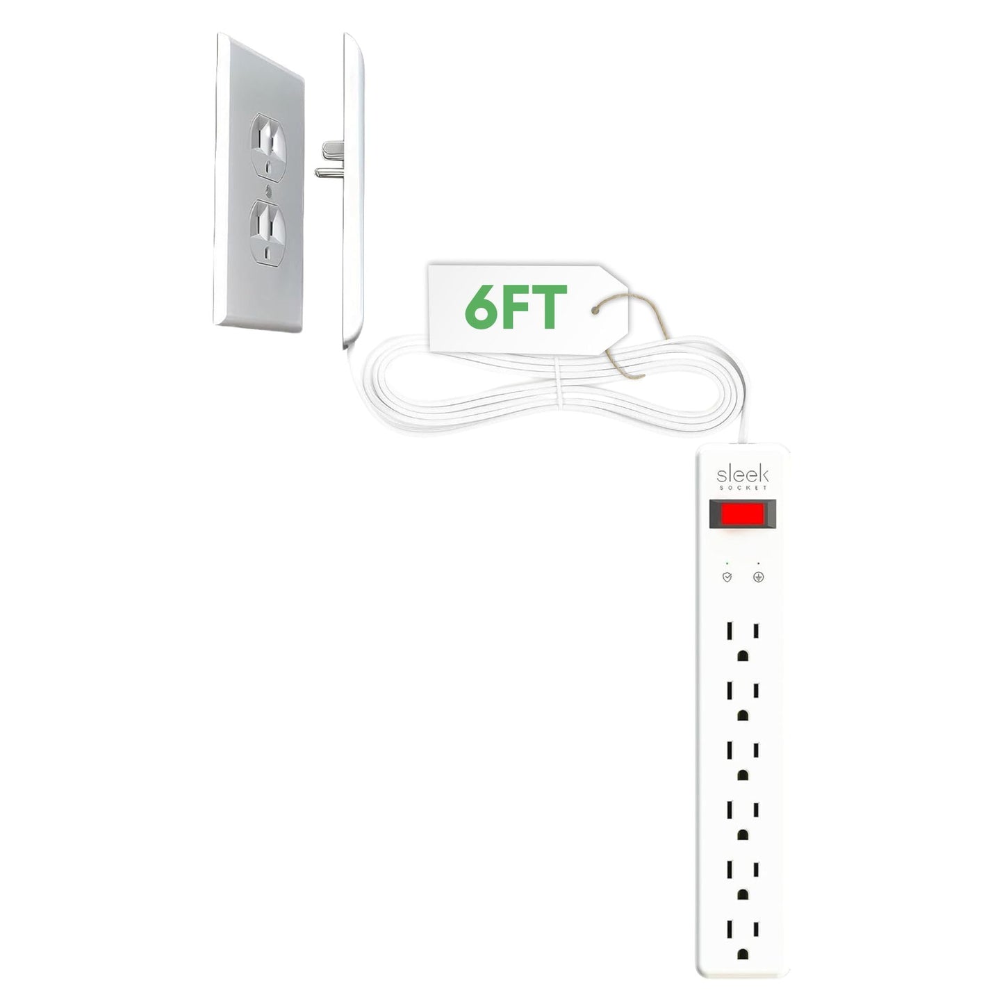 Sleek Socket Original & Patented Ultra-Thin Outlet Concealer with Cord Concealer Kit, Flat Extension Cord with Multi Outlets Surge Protector Power Strip, Ideal for Home Office and Home Theater