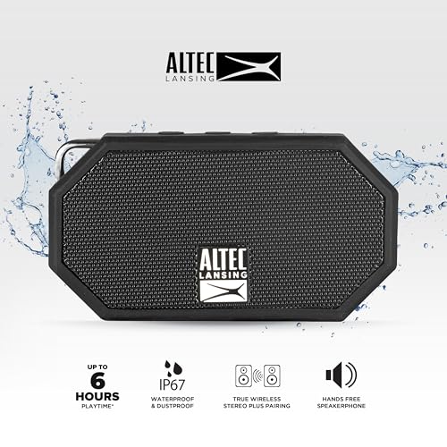 Altec Lansing Mini H2O - Waterproof Bluetooth Speaker, IP67 Certified & Floats in Water, Compact & Portable Speaker for Hiking, Camping, Pool, and Beach,Black