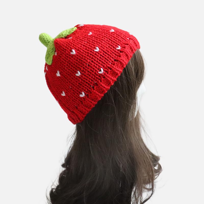 Y2k Beanie for Women Strawberry Crochet Hats Demon Beanies Cute Hat Grunge Emo Slouchy Warm Knitted Hats