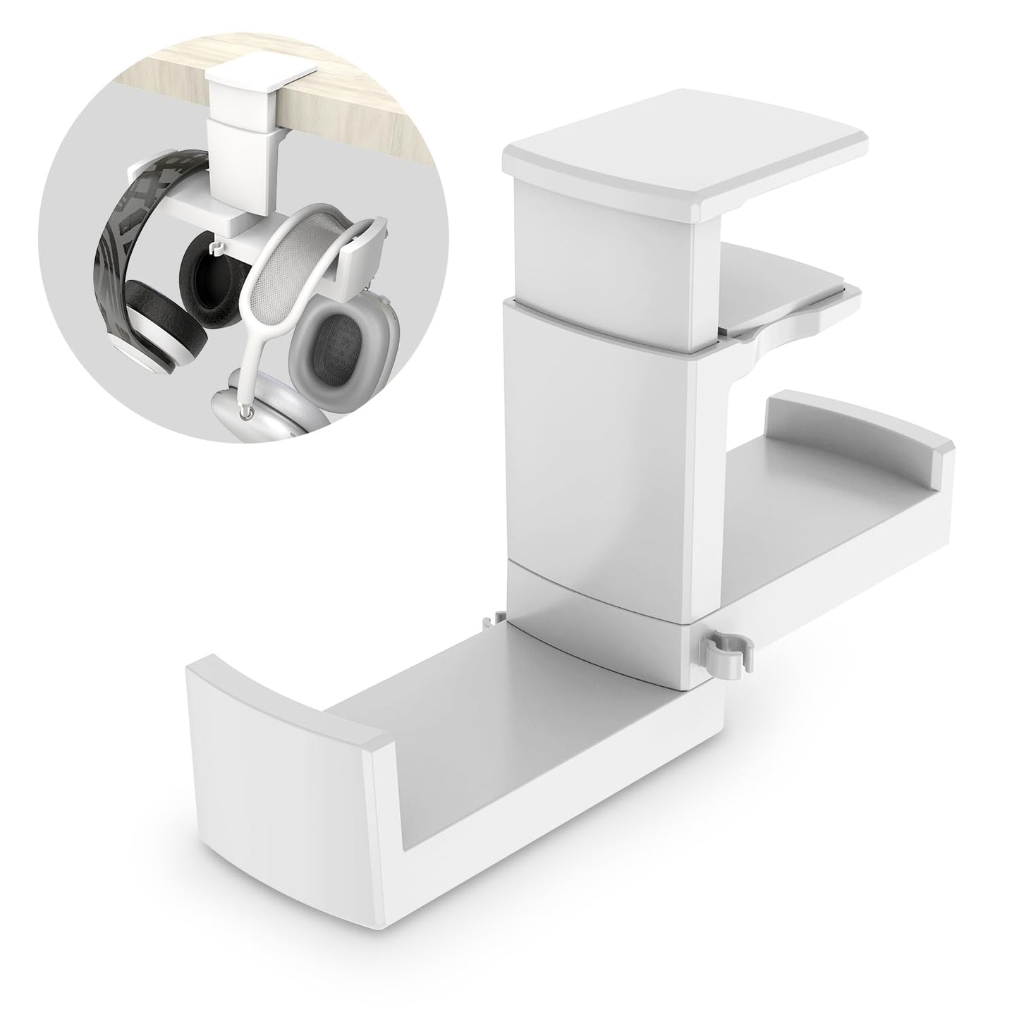 Dual Headphone Stand Holder - EURPMASK 2 in 1 PC Gaming Headset Hooks, 360 Degree Rotating Headphone Hanger with Adjustable Clamp & Cable Clip Organizer, Headset Mount Under Desk Earphone Clamp-Black