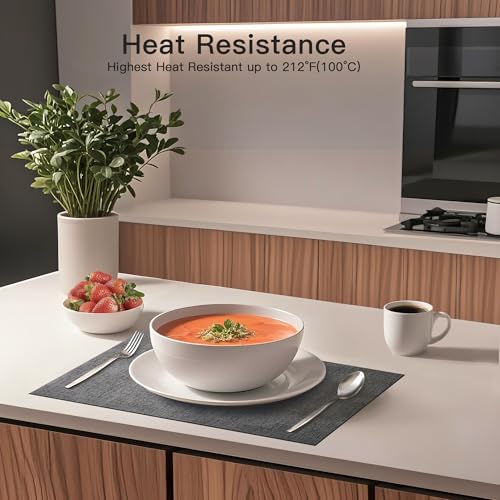 DOLOPL Placemats Set of 6 – Elegant Double Side Washable Place Mats for Dining Table, Heat Resistant Wipeable Reversible Modern Dining PU Table Mats for Kitchen, Office, Outdoor Use (Charcoal)