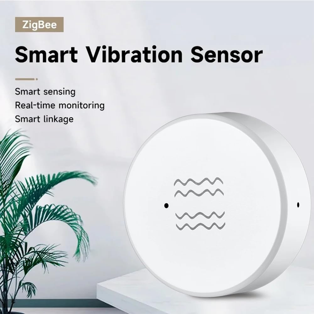 Haozee Zigbee Smart Vibration Sensor,Real Time Monitoring,Door Window Vibration Detection Alarm for Home Security,App Remote Control,Support Home Assistant Zigbee2MQTT