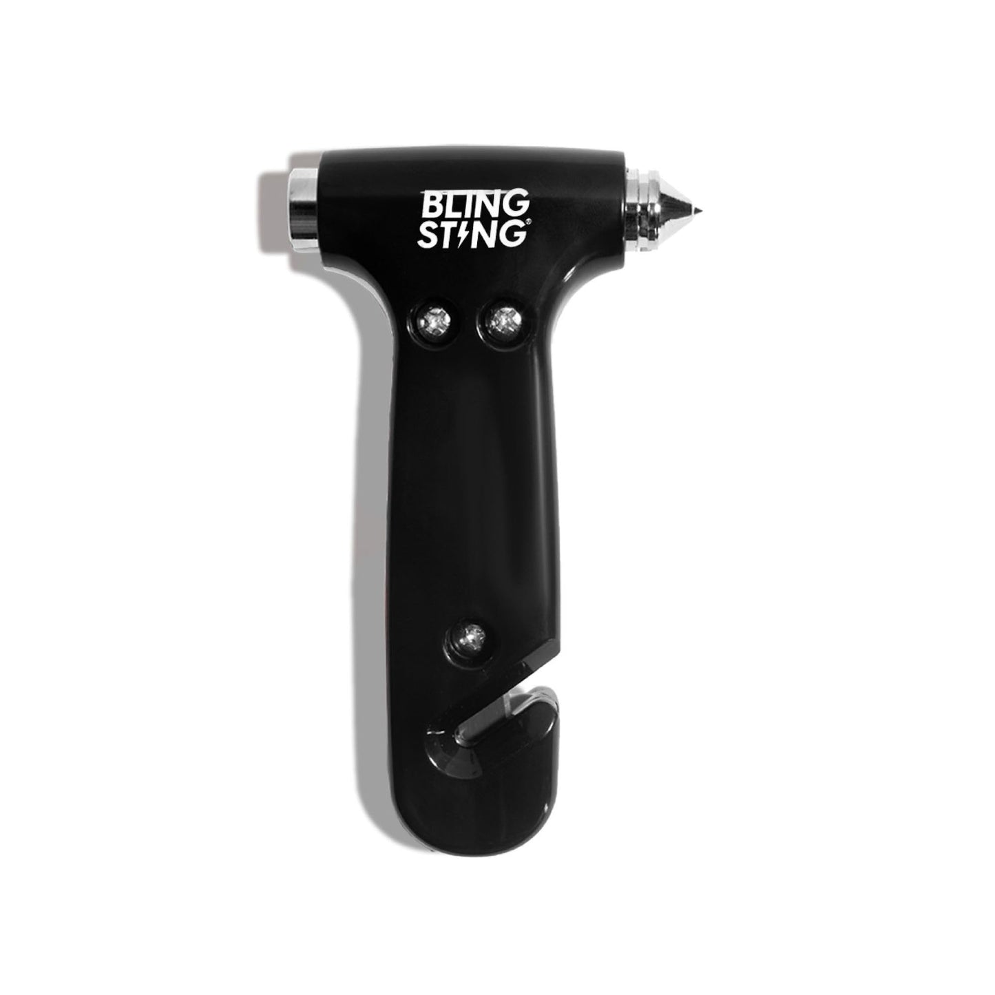 BLINGSTING Safety Hammer - Emergency Automotive Escape Tool with Window Breaker, Seat Belt Cutter & Adjustable Car Visor Strap - Tempered Glass Breaker - Steel Blade - White (1 Count)