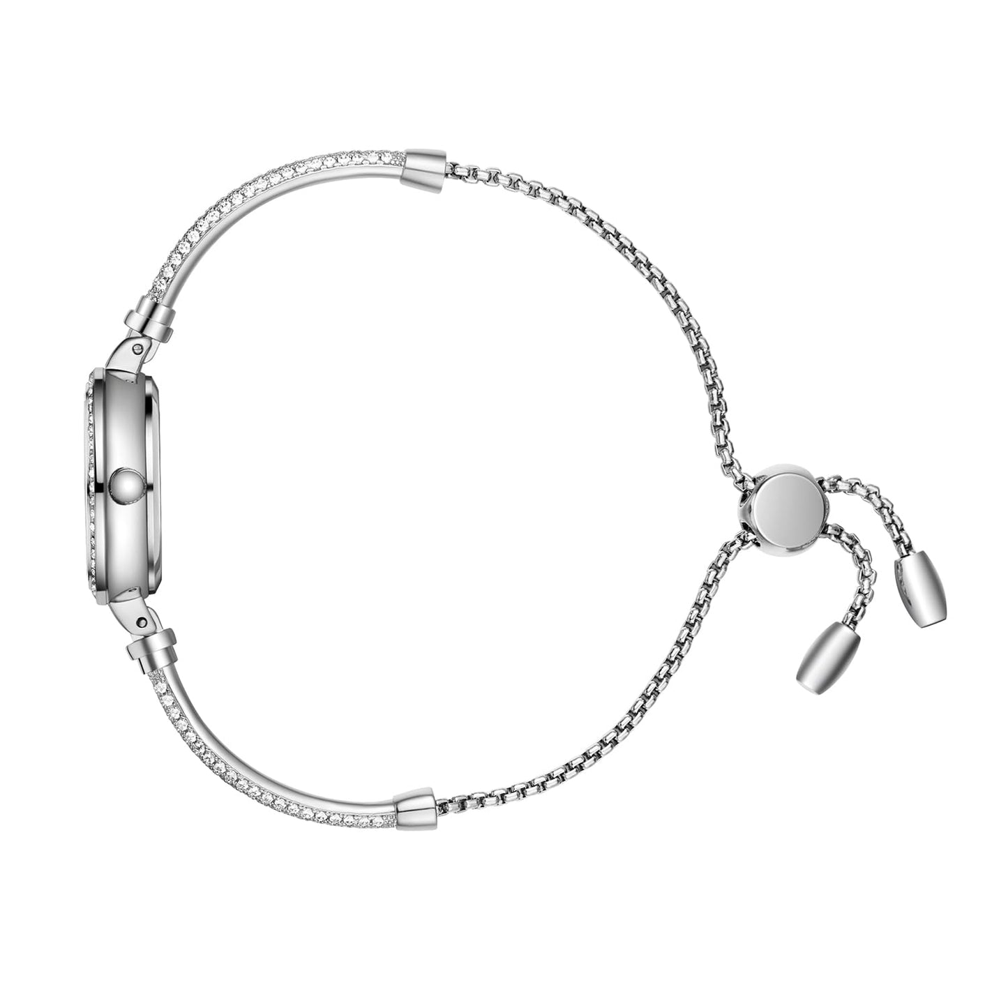 Petite Bracelet Watch for Women, Gifts for Girlfriend Diamond Dress Analog Watch Waterproof Silver Bracelet (Round - Silver Black)