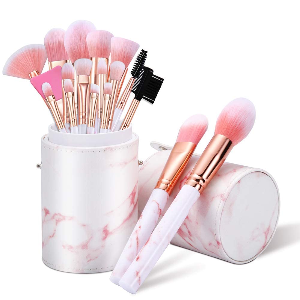 Makeup Brushes Set DUAIU 16PCS Marble Make up Brushes Foundation Eyeshadow Concealer Eyebrow Blush Face Mask Brush Set With Gift Box Make Up Tool(Pink)
