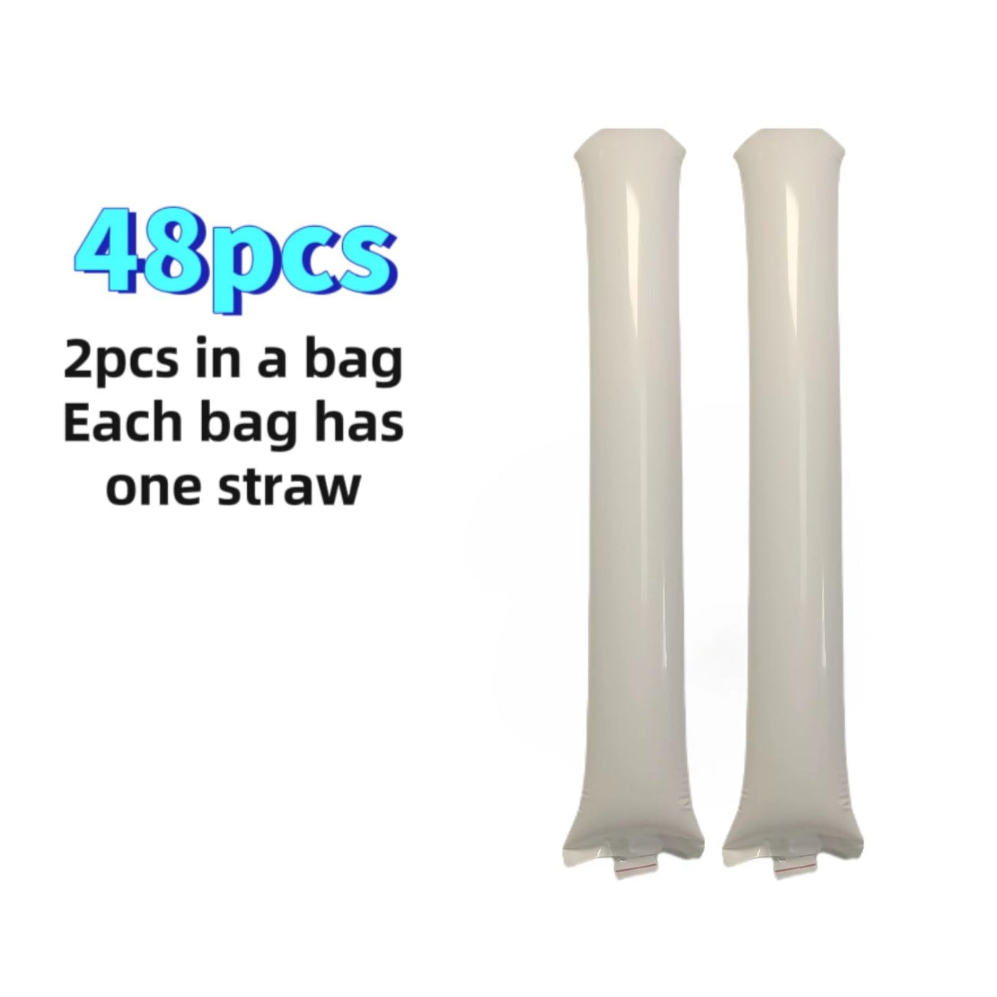 ROSEBB 48pcs Round Head Boom Sticks Thunder Sticks Cheering Sticks Team Spirit Plastic Cheerleading Spirit Stick Clapper Inflatable Noise Maker Sports Supply (White)