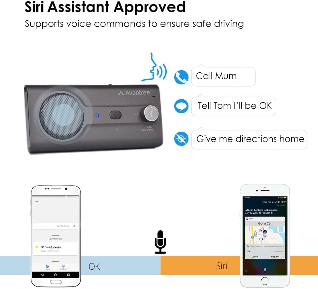 Avantree CK11 Hands Free Bluetooth 5.0 Car Kits, 3W Loud Speakerphone, Support Siri Assistant & Motion Auto On Off, Volume Knob, Wireless in Car Handsfree Speaker with Visor Clip - Titannium