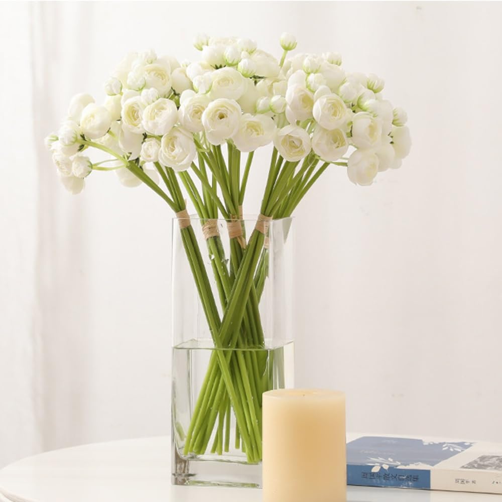 WEIDOLLAR Ranunculus Artificial Flower, 24Pcs Faux Silk Mini Ranunculus Flowers Bulk Fake Wedding Filler Flowers for DIY Bouquet Centerpieces Arrangements Bridal Shower Decorations (Ivory)