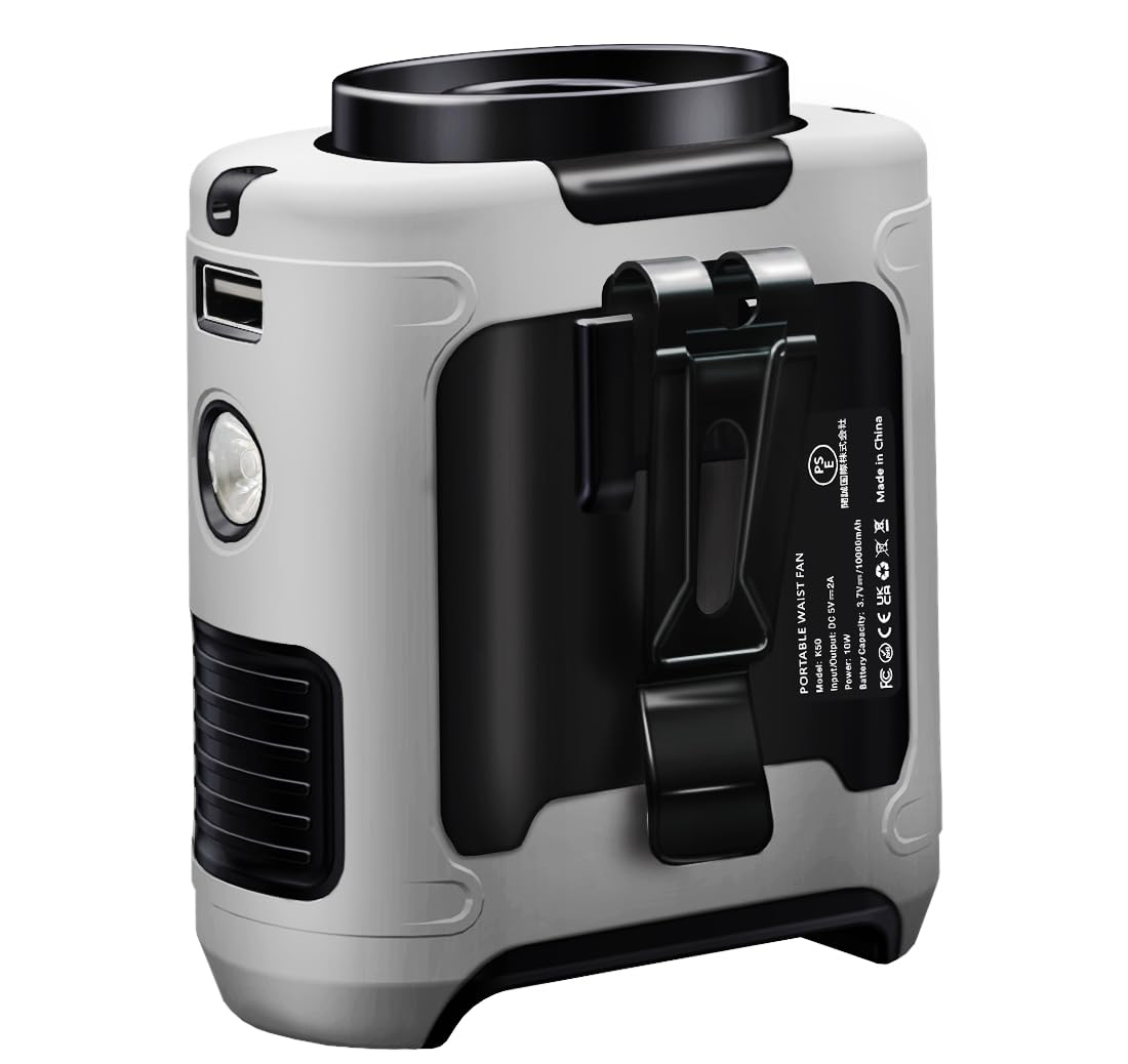 CAZOKASI 2024 Upgrade 10000mAh Waist Clip Fan Wearable Portable Personal Body Fans Powerful Upto 40H Cooling and Heatstroke Prevention (Gray and Orange)