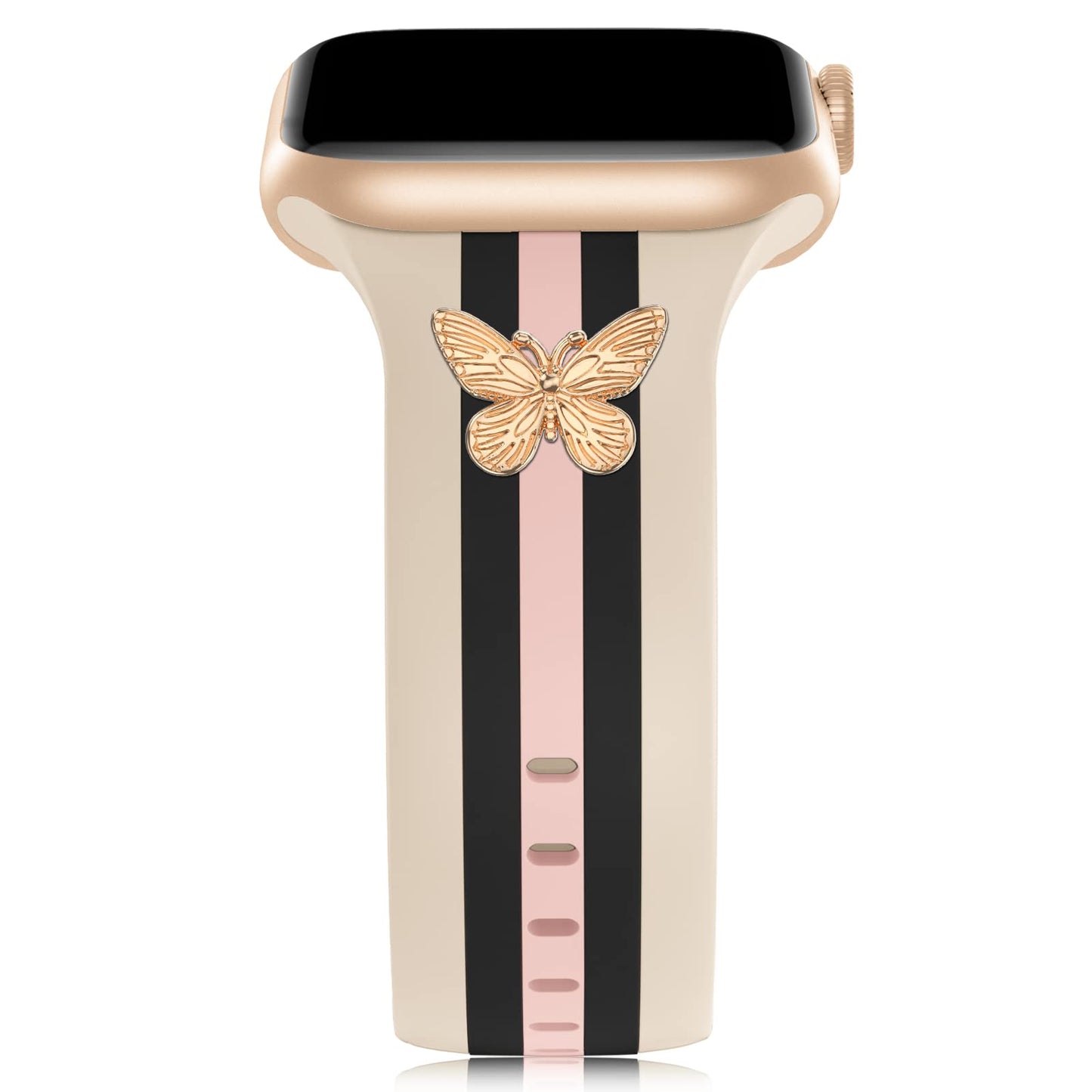 Designer Band with Charms Decor Compatible with Apple Watch Band 38mm 40mm 41mm 42mm 44mm 45mm 46mm 49mm Women Men, Stylish Silicone Sport Wristbands for iWatch Series 10 9 8 7 6 5 4 3 2 1 SE Ultra