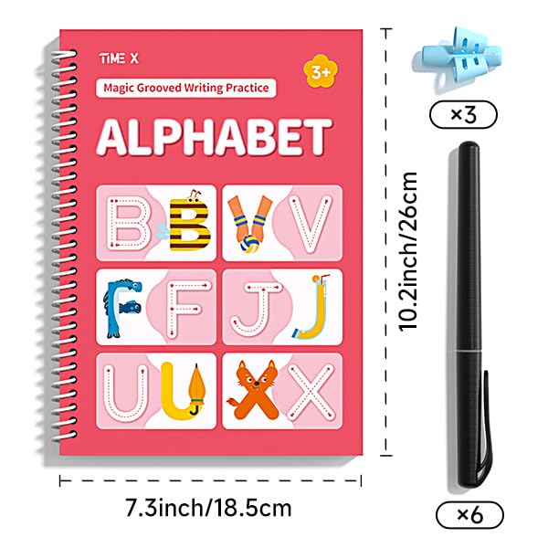 TIME X Magic Grooved Writing Practice Books, Reusable Handwriting Practice Books, Groove Workbooks, Handwriting Practice for Kids 3 +, Large Writing Practice Books (Practice 6-Books)