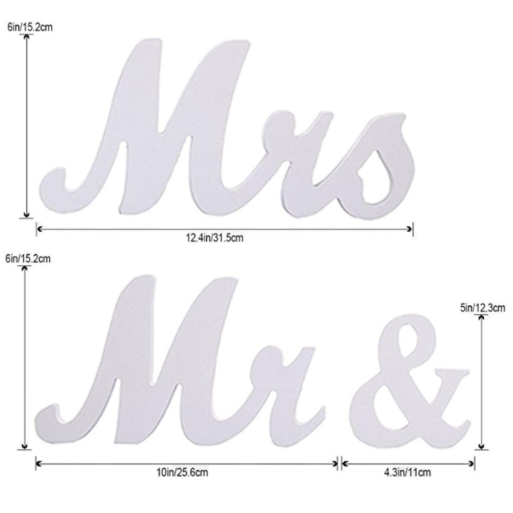 Amajoy Large White Wooden MR & MRS Wedding Sign for Beach Wedding Elegant Sweetheart and Reception Top Table Sign Decorative Letters for Wedding Shower