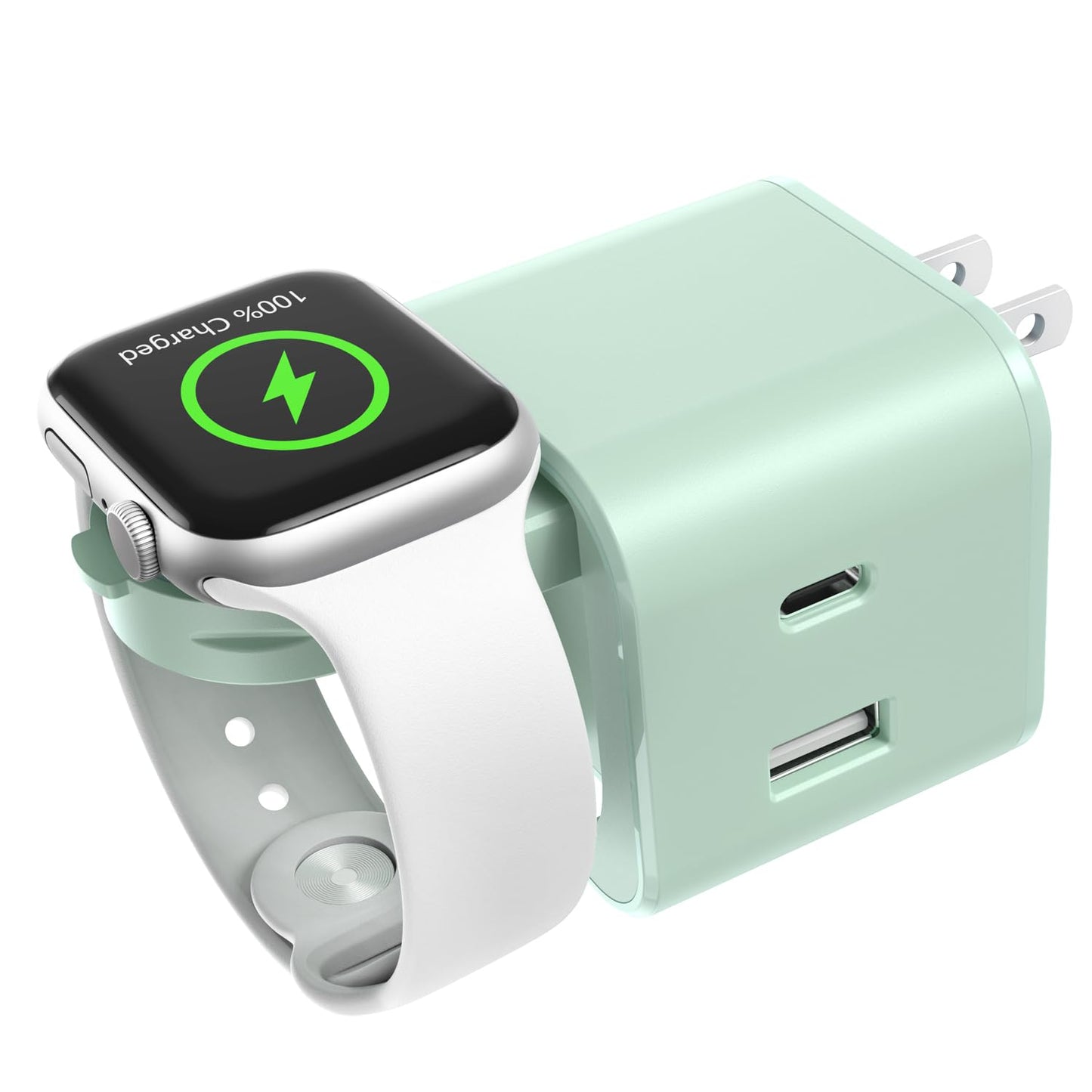 36W for Apple Charging Block with Built-in Watch Charger, Foldable PD Fast Charger Block for iPhone, Dual Ports Wall Charger Compatible with Apple Watch iPhone AirPods (White)