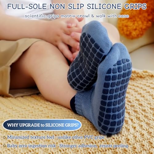 EUFANCE Toddler Non Slip Grip Ankle Socks with Grippers Cotton for Baby Boys Girls Infants Kids 6 Pairs