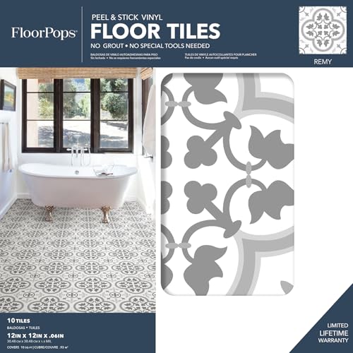 FloorPops FP2953 Remy Peel & Stick Floor Tiles, Grey
