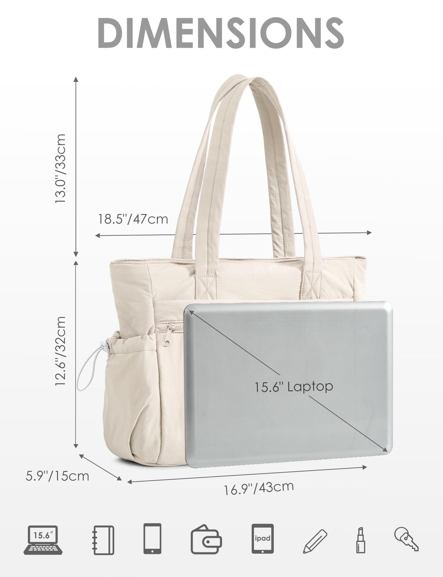 EASYSO Tote Bag for Women, Lightweight Large Puffer Bag, Quilted Shoulder Purses Handbags for Travel Work (Beige)