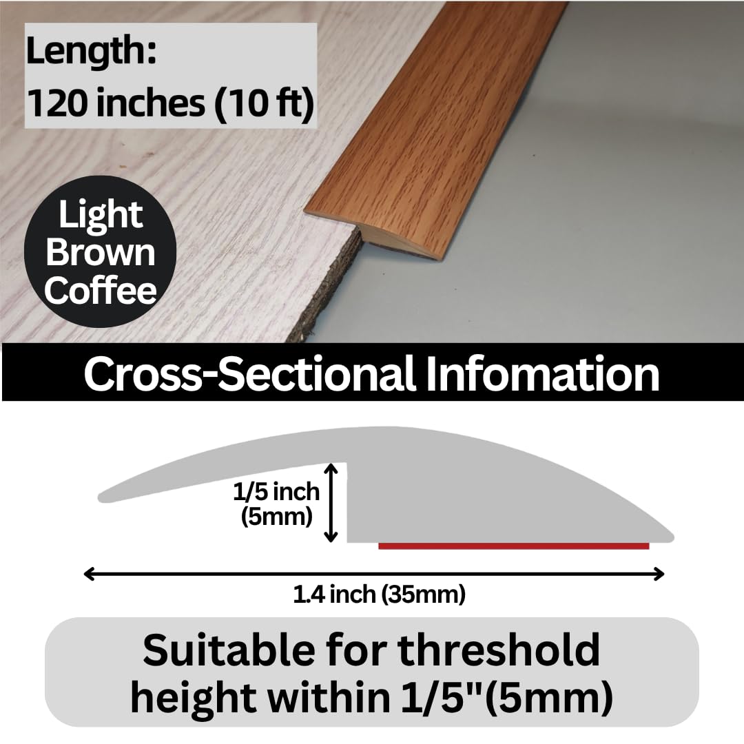 Floor Transition Strip Self Adhesive Carpet Wood Tile Vinyl Flooring Laminate Transition Cover Edge Trim Gap Doorway Threshold for Uneven Floors Heights Within 5 mm (120 inches, Light Brown Coffee)