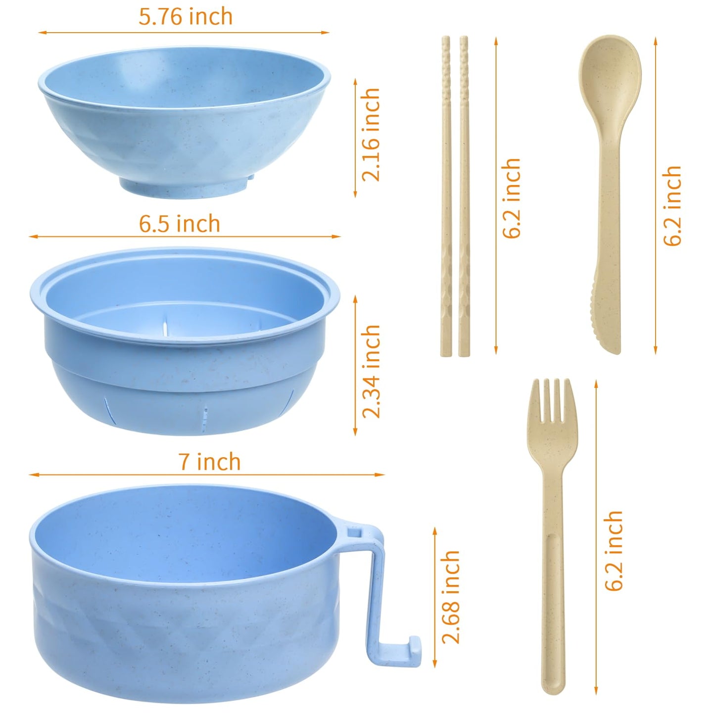 MUUBOOX 2 Sets Microwave Ramen Cooker,33 oz Ramen Bowl Set,Microwave Noodle Bowl,Ramen Bowl With Chopsticks and Spoon, College Dorm Room Essentials, Apartment Essentials, BPA-Free (green blue)