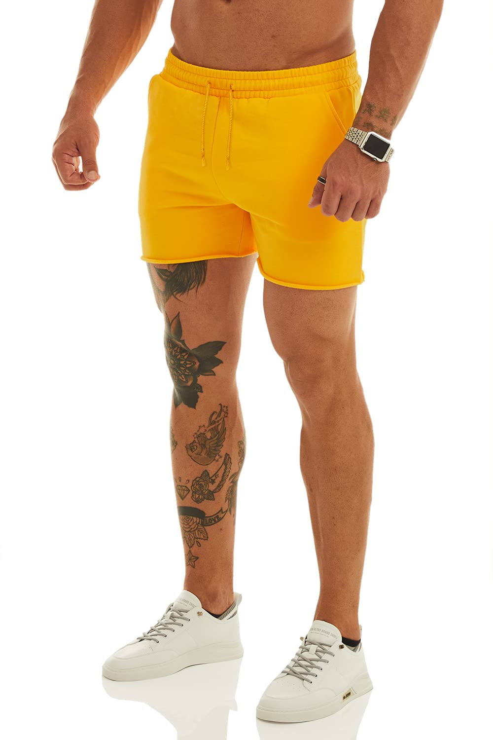 Ouber Men's Workout Squatting Shorts Slim Fit Gym Weightlifting Bodybuilding Yellow,L