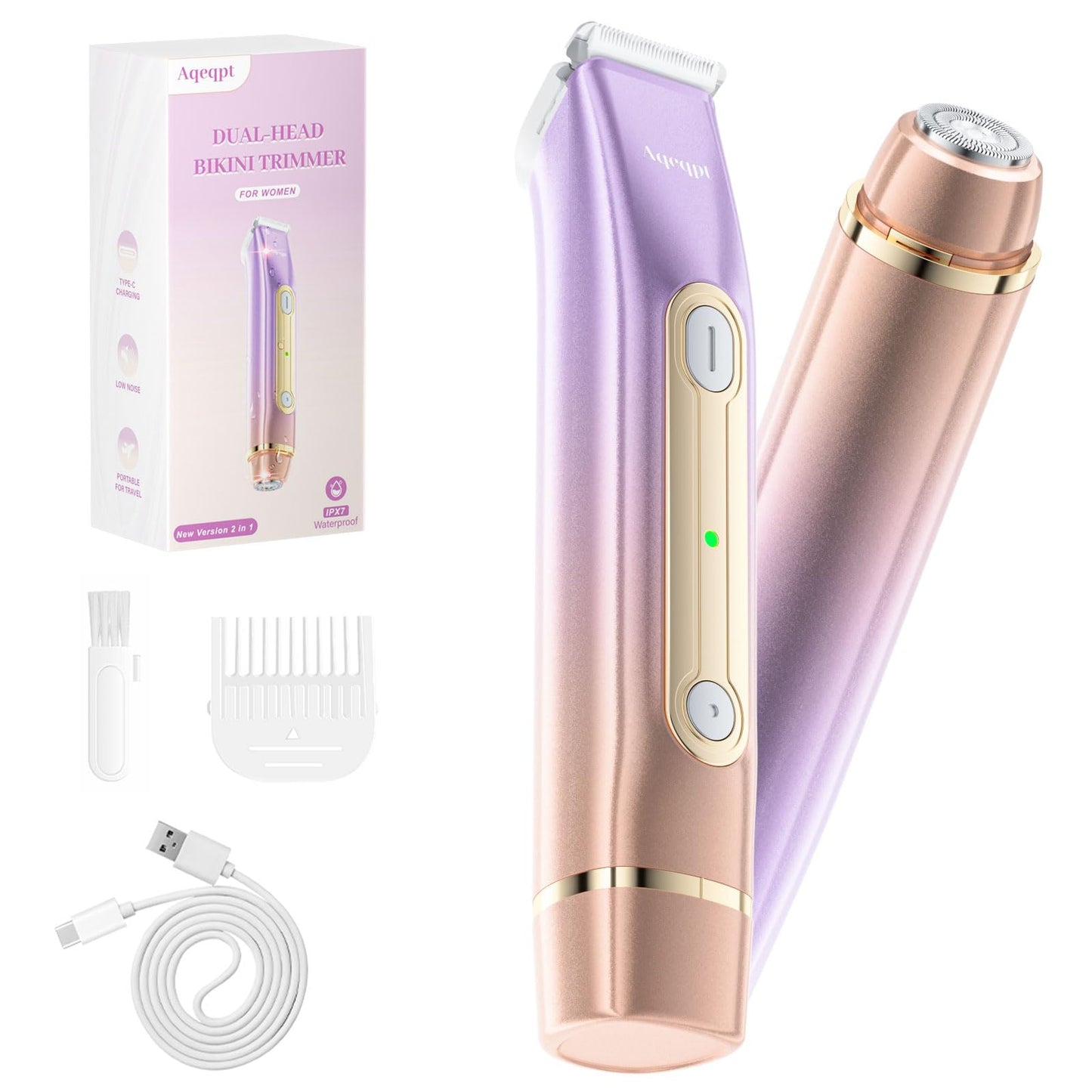 Bikini Trimmer for Women, Electric Razors with Dual Heads, Rechargeable Pubic Hair Trimmer with IPX7 Waterproof, Painless Pro Shaver for Underarm Leg Arm Body Face Private Area๏ผRoyalRose๏ผ