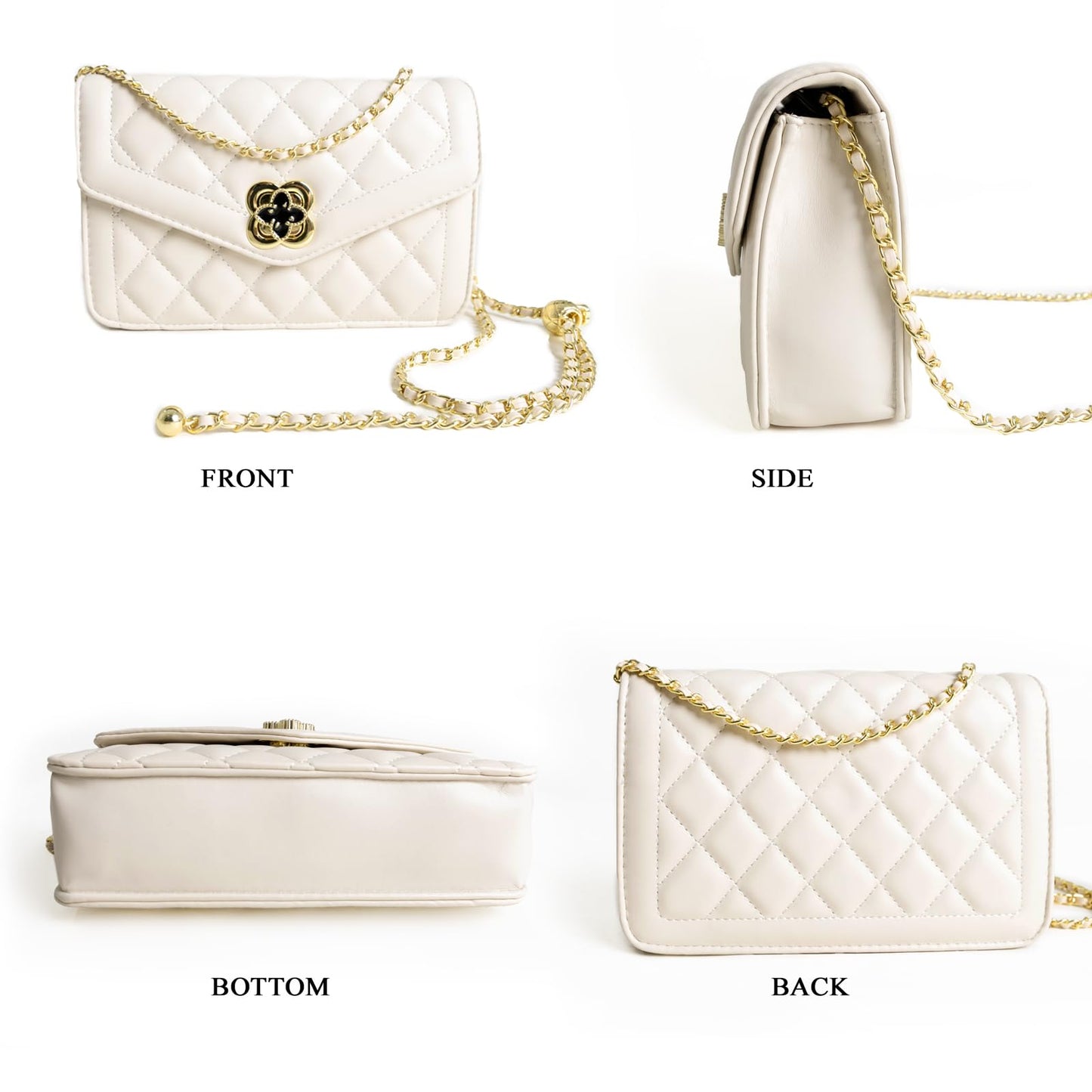 ZWI-player Quilted Leather Crossbody Bags for Women Trendy Ladies Shoulder Purse Satchel HandBag with Chain Strap (White)