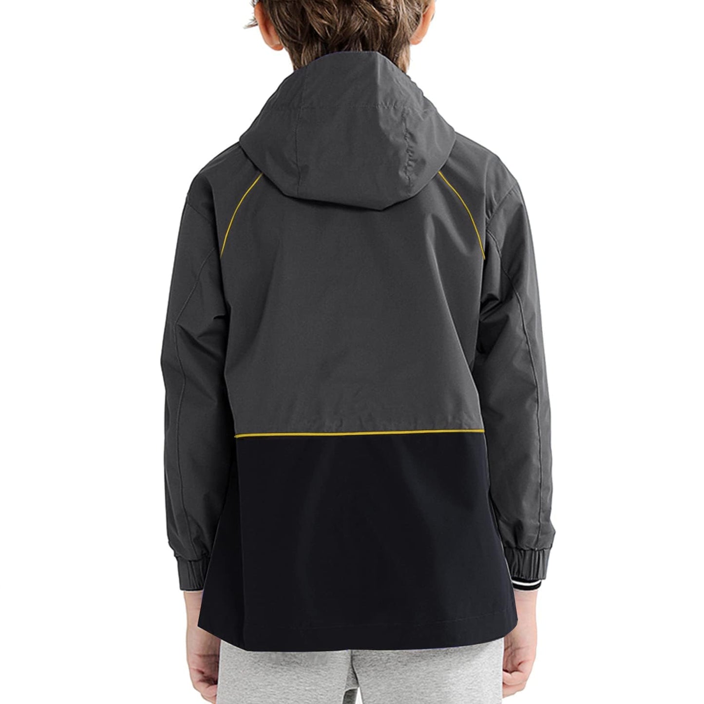 ENDIRAD Kids Rain Jackets for Boys Size 5t-6t, Lightweight Windproof Raincoat - Hooded Spring Jackets, Warm Fleece Winter Coat for Kids (Grey)