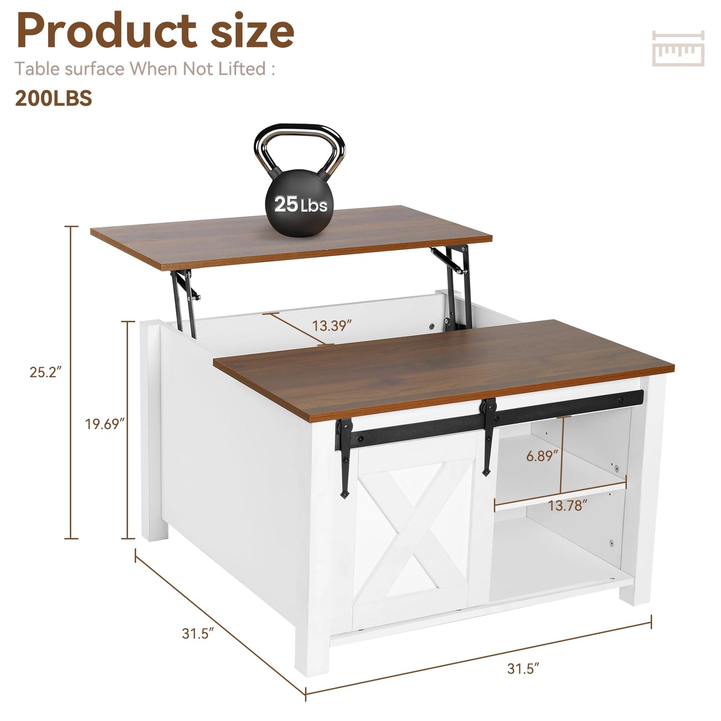 EDWINENE 31.5" Square Coffee Table, White Lift Top Coffee Table for Living Room, Morden Farmhouse Coffee Tables with Hidden Storage for Small Living Room, Bedroom