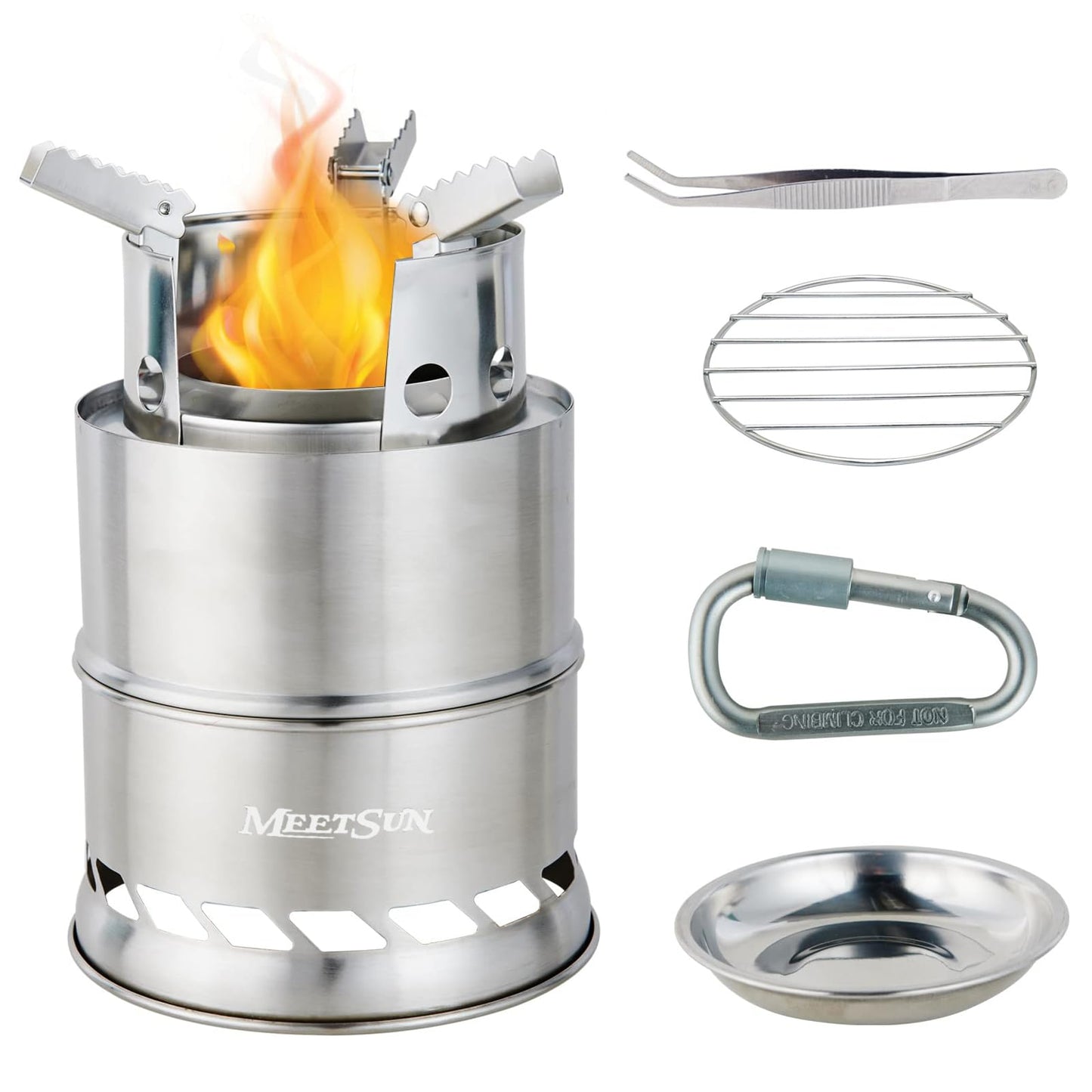 MEETSUN Portable Mini Wood Burning Stove with Grill,Camping Stove Lightweight,Foldable Stainless Steel Backpacking Camping Stove,Solid Alcohol Survival Stove for Camping Hiking Emergency Outdoor