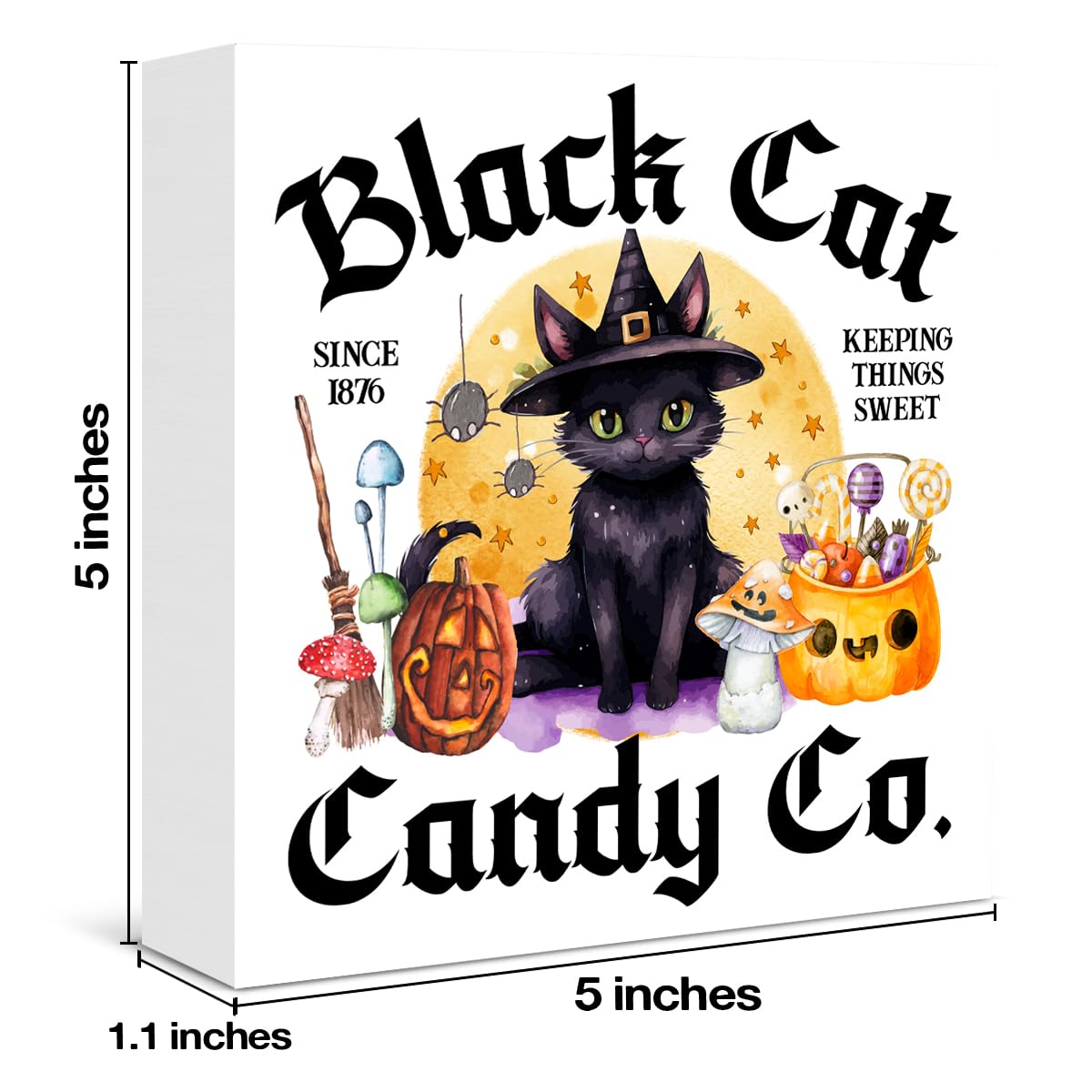Halloween Sign Decor Black Cat Candy Co Wooden Box Sign Halloween Home Kitchen Living Room Decor