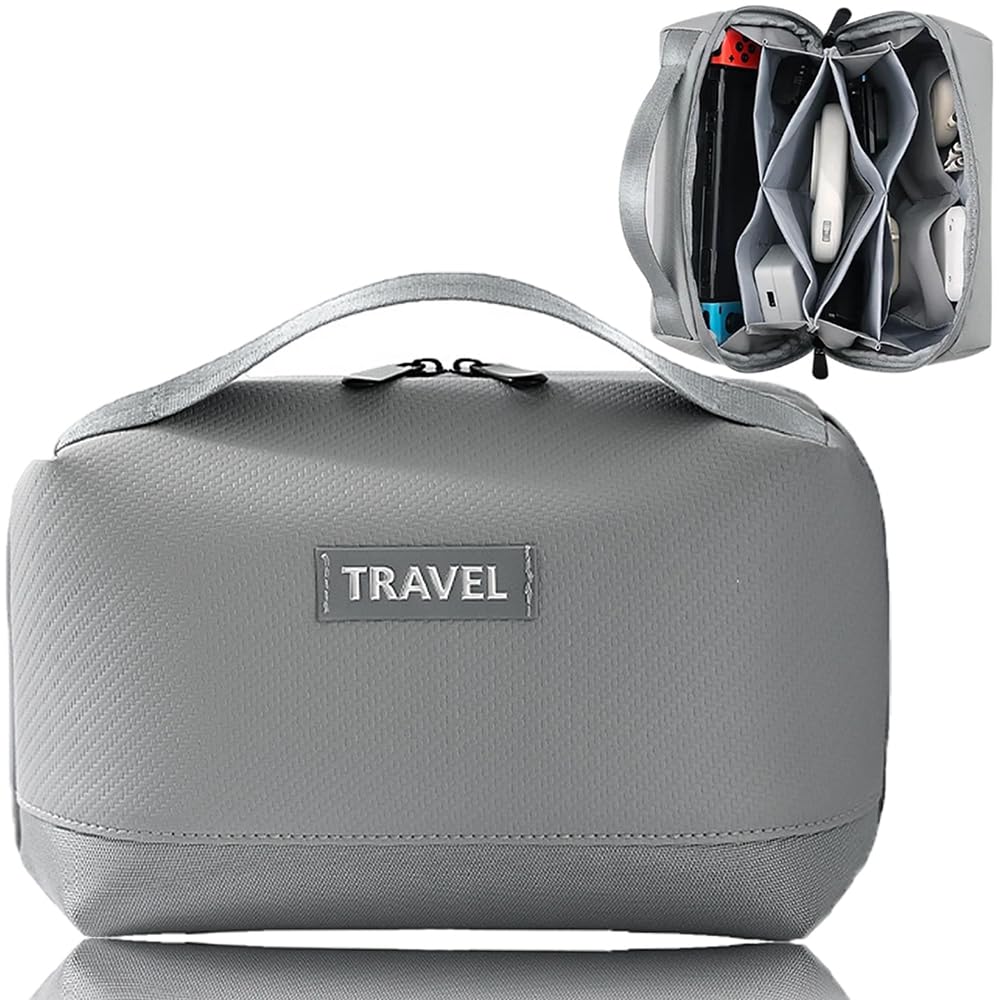 PIGIAOKA Electronic Organizer Accessory Cable Organiser Bag Water-Resistant Travel Essentials Tech Pouch for Charger, Cables, Hard Drive, Power Bank, Memory Card (Grey)