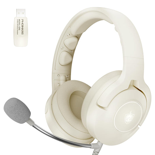 YOTMS Wireless PS5 Gaming Headset for PS4, PC, Switch, 2.4Ghz Wireless Gaming Over Ear Headphones with Mic, Bluetooth 5.3 Headphones with Stereo Sound, 40h Battery, for Laptop, Mac, Phone (White)