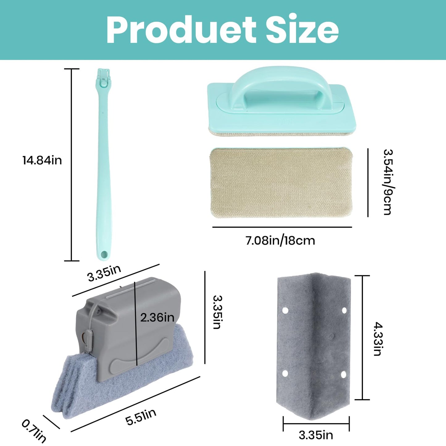 Window Screen Cleaner & Track Cleaning Kit – Mesh Screen Cleaning Brush + 3 Groove Brushes & 6 Replacement Cleaning Cloths – 14.8″ Detachable Long-Reach Handle, Wet & Dry Dual-Use