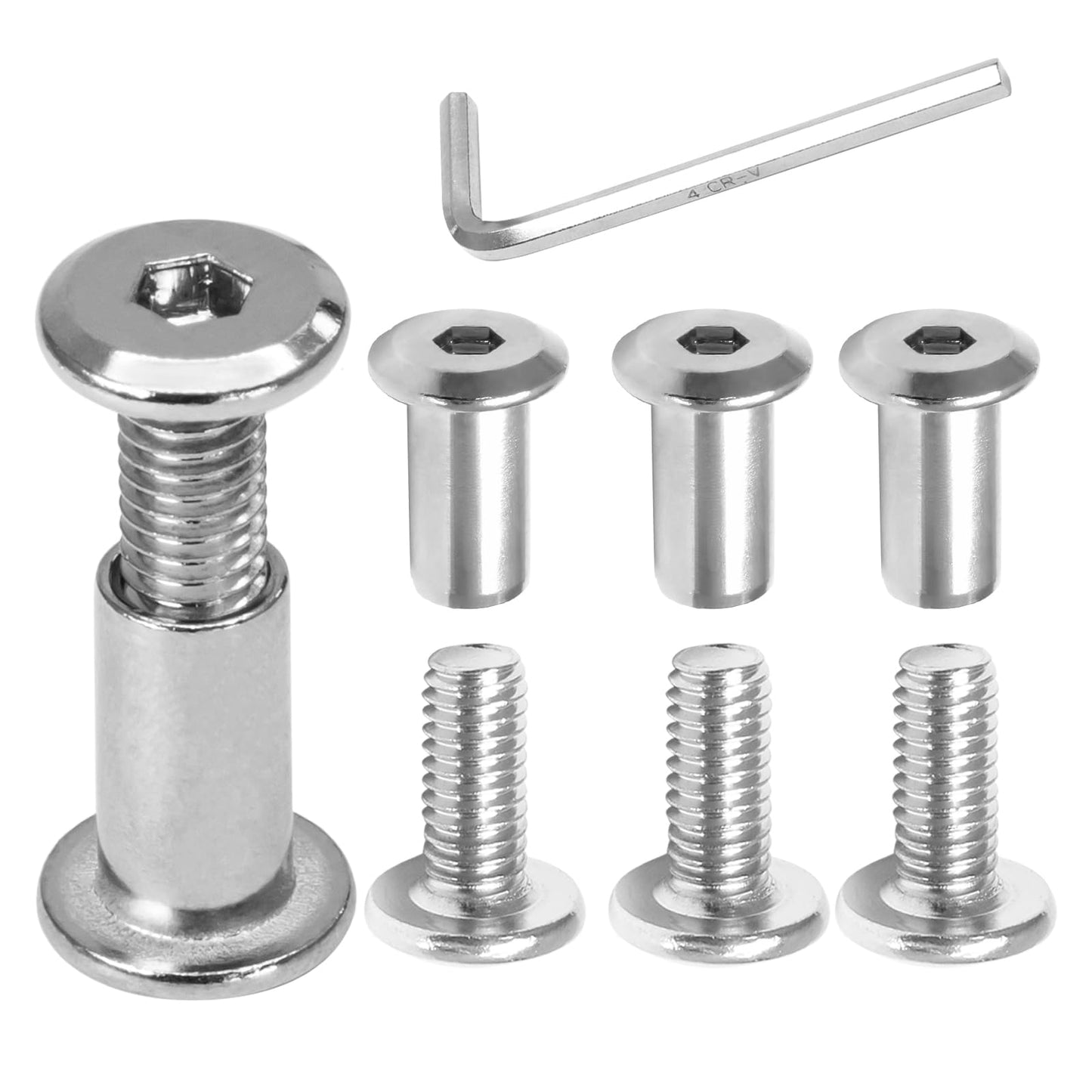 Biaungdo 15 Sets M6x16mm Hex Drive Socket Cap Bolt, Silver Furniture Joint Connector Bolts Cap Nuts M6 Binding Post Countersunk Screw Barrel Nuts Assortment Kit with Allen Wrench for Furniture, Belt