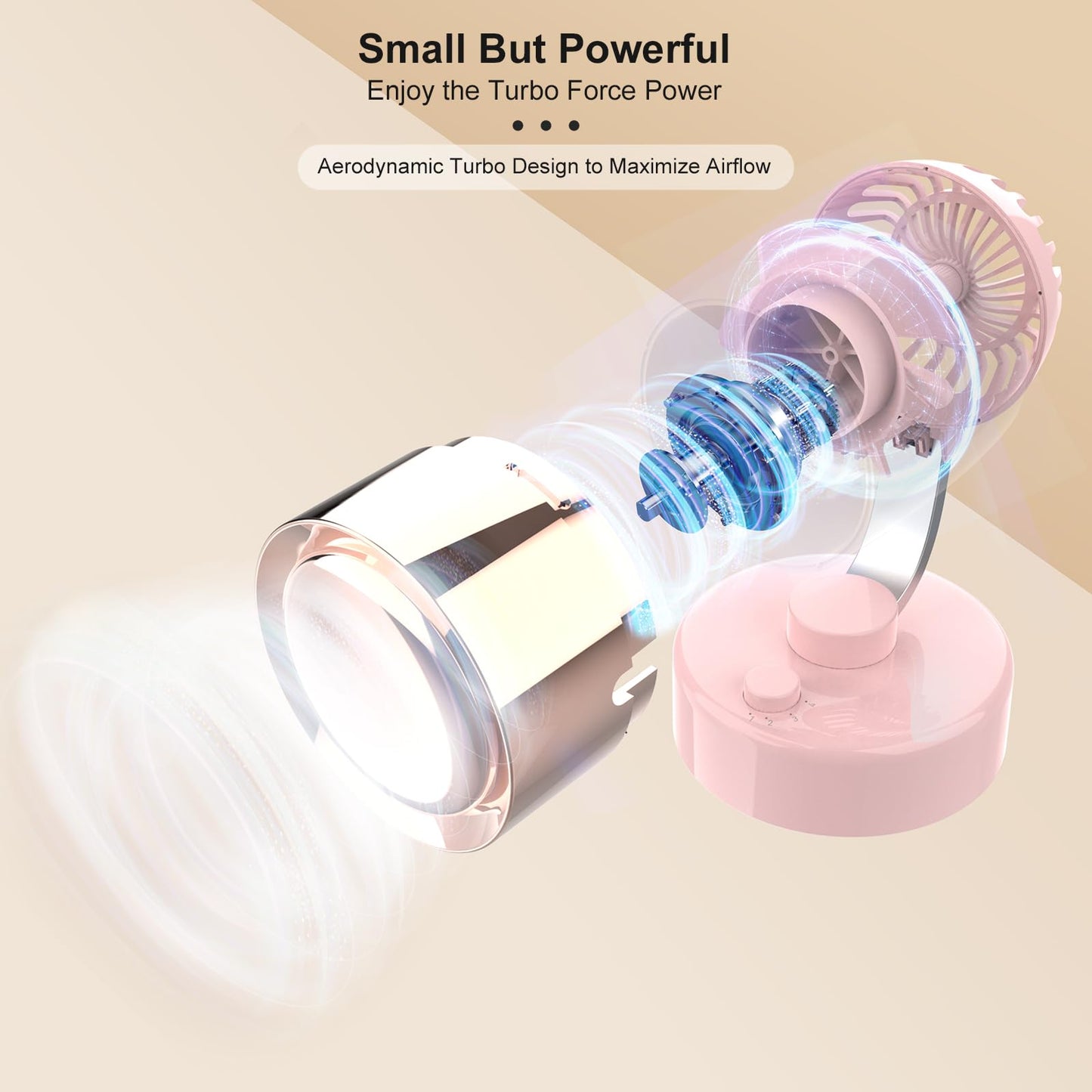 Mr. Young Quiet Portable Desk Fan - 4-Speed Adjustable 150° Oscillating USB-C Rechargeable Small Mini Fan with 10+ Hours Battery Life Perfect Table Fan for Home/Office/Dorm (Pink)